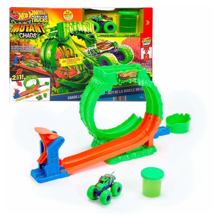 Coffret de jeu - HOT WHEELS Monster Trucks - Défi Looping Chaos - Wreckin' Wolf 1/64 - Slime inclus - Des 4 ans Coffret de jeu - HOT WHEELS Monster Trucks - Défi Looping Chaos - Wreckin' Wolf 1/64 - Slime inclus - Des 4 ans