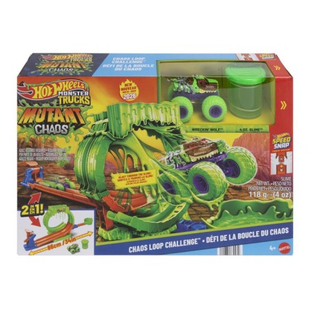 Coffret de jeu - HOT WHEELS Monster Trucks - Défi Looping Chaos - Wreckin' Wolf 1/64 - Slime inclus - Des 4 ans
