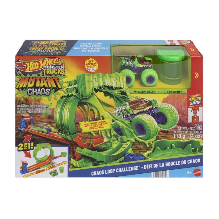 Coffret de jeu - HOT WHEELS Monster Trucks - Défi Looping Chaos - Wreckin' Wolf 1/64 - Slime inclus - Des 4 ans Coffret de jeu - HOT WHEELS Monster Trucks - Défi Looping Chaos - Wreckin' Wolf 1/64 - Slime inclus - Des 4 ans