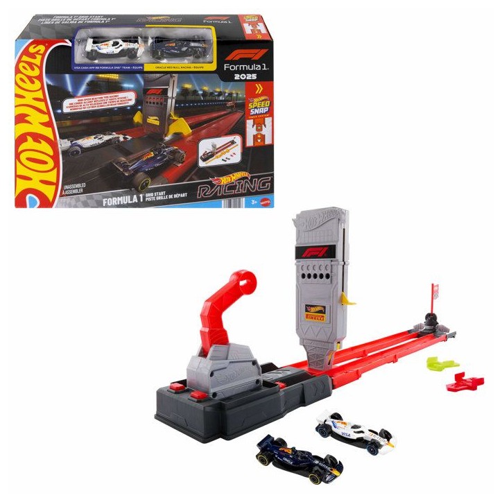 Coffret piste - HOT WHEELS - Piste Grille de Départ Formule 1 - 2 véhicules 1/64 inclus - Lanceurs et feux de départ - Des 3 Coffret piste - HOT WHEELS - Piste Grille de Départ Formule 1 - 2 véhicules 1/64 inclus - Lanceurs et feux de départ - Des 3