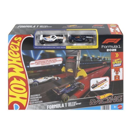 Coffret piste - HOT WHEELS - Piste Grille de Départ Formule 1 - 2 véhicules 1/64 inclus - Lanceurs et feux de départ - Des 3