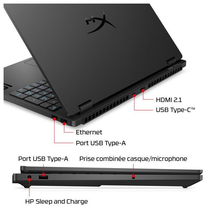PC Portable Gamer HyperX OMEN 15-gb0007nf - Sans Windows - 15,3 2K 165Hz - RTX 5060 - Ryzen 7 260 - 16Go - 512Go SSD - AZERTY