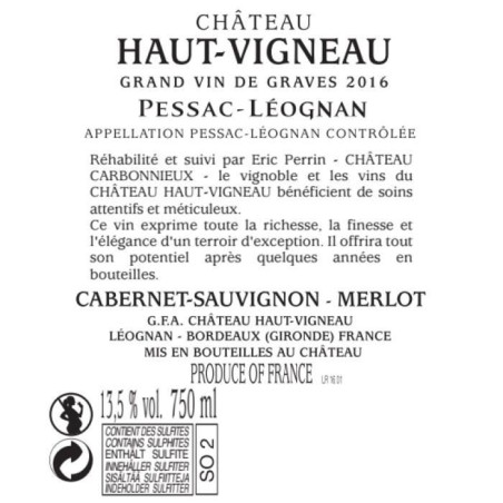 Château Haut-Vigneau 2017 Pessac-Léognan - Vin rouge de Graves