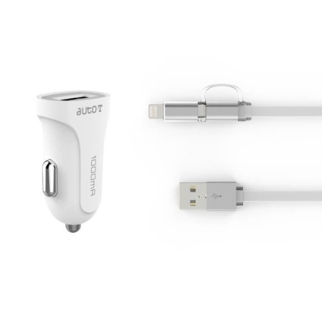 AUTO-T Kit chargeur 12/24V+câble 2en1 micro-USB/IPhone