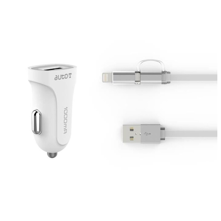 AUTO-T Kit chargeur 12/24V+câble 2en1 micro-USB/IPhone