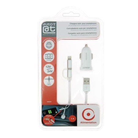 AUTO-T Kit chargeur 12/24V+câble 2en1 micro-USB/IPhone