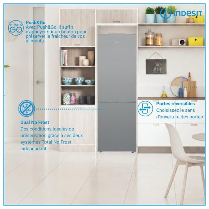Réfrigérateur combiné congélateur - INDESIT - INK25362S5E - 2 portes - 315 L - 186x60x66 cm - Silver