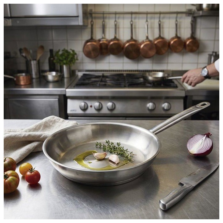 Poele inox - INOXIBAR - 24 cm - acier inoxydable - fond diffuseur - induction Poele inox - INOXIBAR - 24 cm - acier inoxydable - fond diffuseur - induction