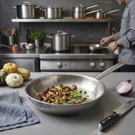 Poele inox - INOXIBAR - 26 cm - acier inoxydable - fond diffuseur - induction