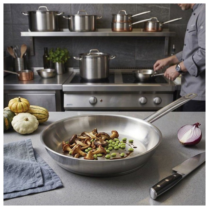 Poele inox - INOXIBAR - 26 cm - acier inoxydable - fond diffuseur - induction Poele inox - INOXIBAR - 26 cm - acier inoxydable - fond diffuseur - induction