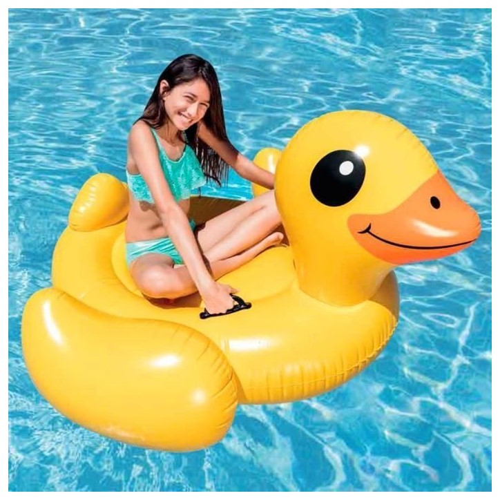 Bouée gonflable Canard Jaune a Chevaucher - INTEX - Jeux de Piscine - 2 poignées de maintien