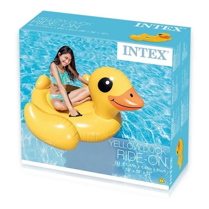 Bouée gonflable Canard Jaune a Chevaucher - INTEX - Jeux de Piscine - 2 poignées de maintien