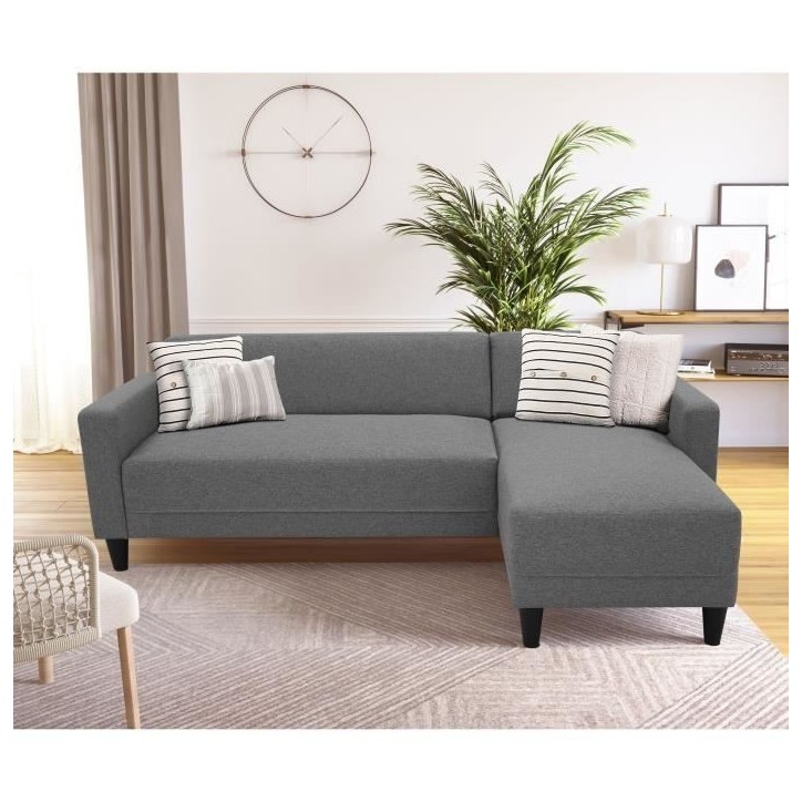 Canapé d'angle fixe 4 places BOB - Tissu anthracite - Réversible - L 197 x P 117 x H 65 cm Canapé d'angle fixe 4 places BOB - Tissu anthracite - Réversible - L 197 x P 117 x H 65 cm