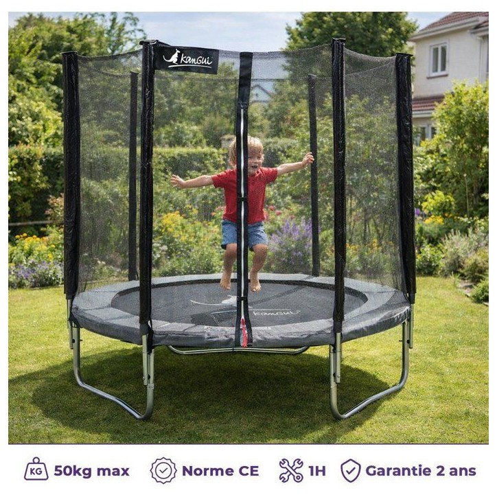 Trampoline KANGUI - GRIS Ø 180-183 cm – Enfant – Filet de sécurité – Certification CE & NF EN 71–14 Trampoline KANGUI - GRIS Ø 180-183 cm – Enfant – Filet de sécurité – Certification CE & NF EN 71–14
