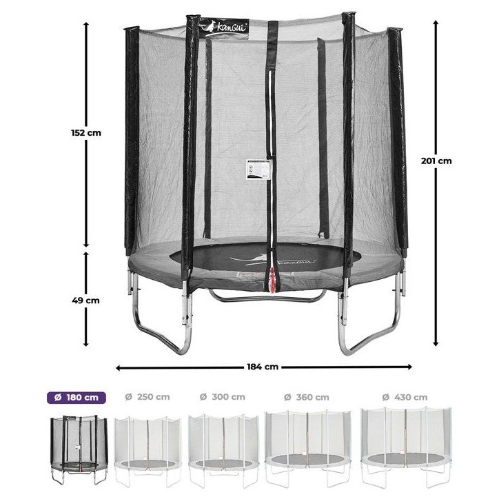 Trampoline KANGUI - GRIS Ø 180-183 cm – Enfant – Filet de sécurité – Certification CE & NF EN 71–14 Trampoline KANGUI - GRIS Ø 180-183 cm – Enfant – Filet de sécurité – Certification CE & NF EN 71–14