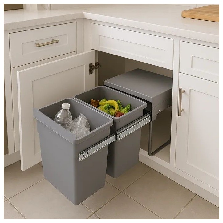 Poubelle de cuisine encastrable coulissante 36L - HYPE – 2 compartiments avec seaux – KITCHEN MOVE Poubelle de cuisine encastrable coulissante 36L - HYPE – 2 compartiments avec seaux – KITCHEN MOVE