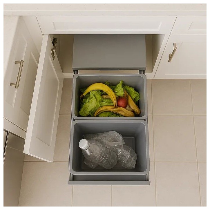 Poubelle de cuisine encastrable coulissante 36L - HYPE – 2 compartiments avec seaux – KITCHEN MOVE Poubelle de cuisine encastrable coulissante 36L - HYPE – 2 compartiments avec seaux – KITCHEN MOVE