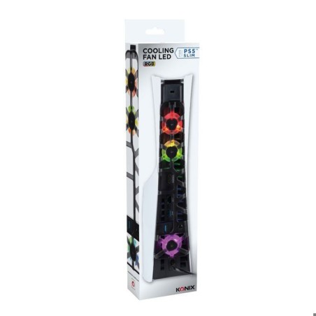 Ventilateur de refroidissement - KONIX - PS5 Slim - 21 x 68 x 40 cm - 3 vitesses - Éclairage LED RVB - Port USB 3.0 - Noir