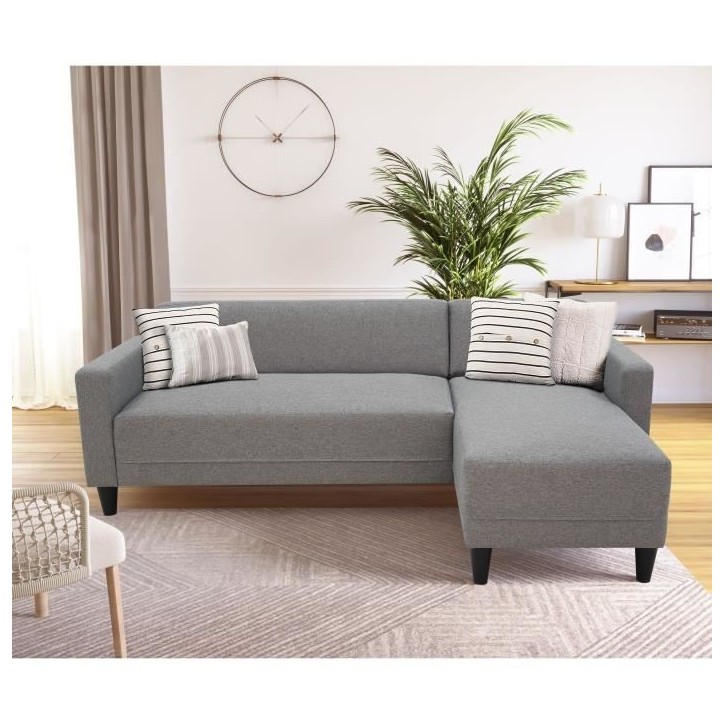 Canapé d'angle fixe 4 places BOB - Tissu souris - Réversible - L 197 x P 117 x H 65 cm Canapé d'angle fixe 4 places BOB - Tissu souris - Réversible - L 197 x P 117 x H 65 cm