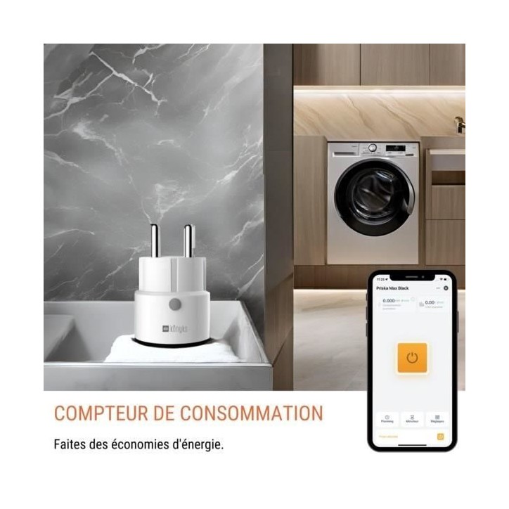 Mini prise intelligente - KONYKS - Priska Max Black FR - Wi-Fi+BT - 16A - Blanc Mini prise intelligente - KONYKS - Priska Max Black FR - Wi-Fi+BT - 16A - Blanc