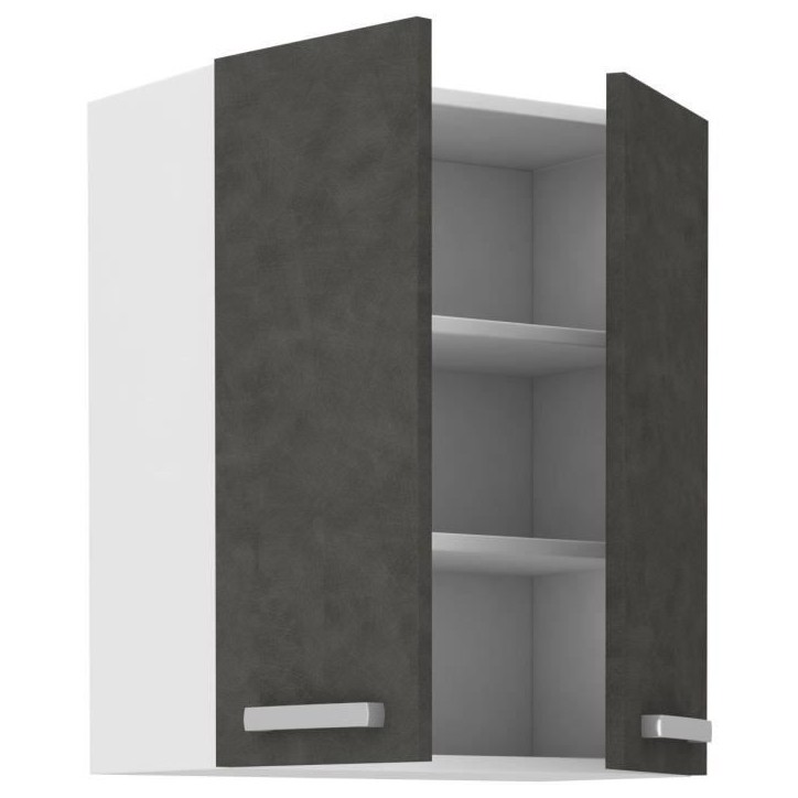 Meuble haut portes battantes - Gris mat - L 60 cm x P 31,6 x H 72 cm - LASSEN
