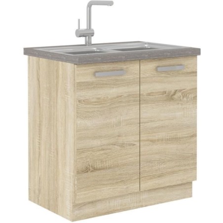 LASSEN Meuble bas de cuisine sous évier L 80 cm - Décor chene clair