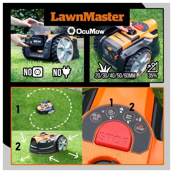 Robot tondeuse - Lawnmaster - VBRM16MAX - 24 V - 16 cm - 8 Ah - Sans fil périmétrique