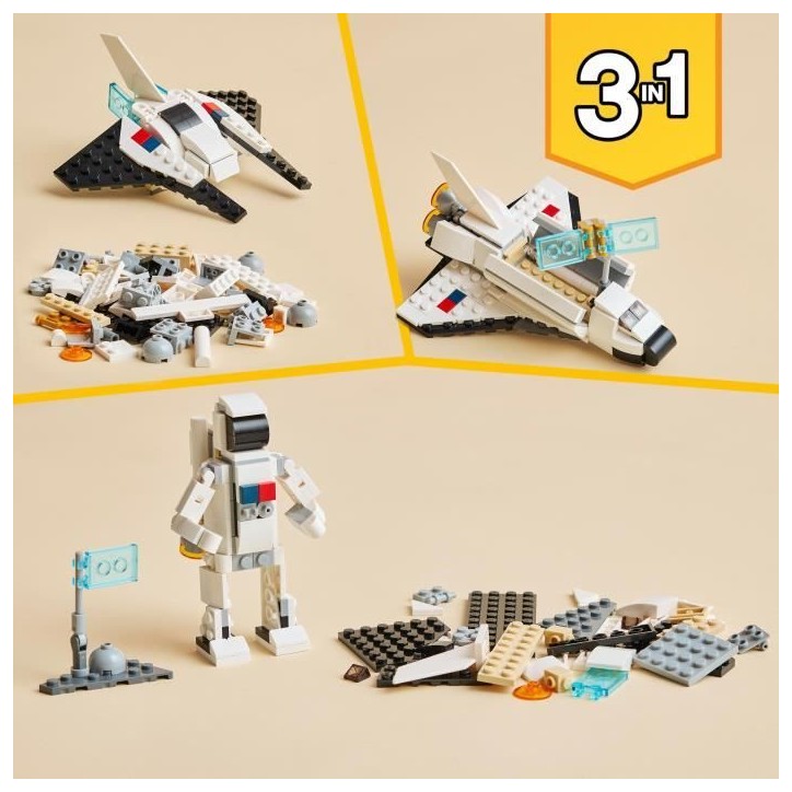 LEGO Creator 3-en-1 31134 La Navette Spatiale, Jouet Figurine Astronaute avec Vaisseau, Enfants 6 Ans LEGO Creator 3-en-1 31134 La Navette Spatiale, Jouet Figurine Astronaute avec Vaisseau, Enfants 6 Ans