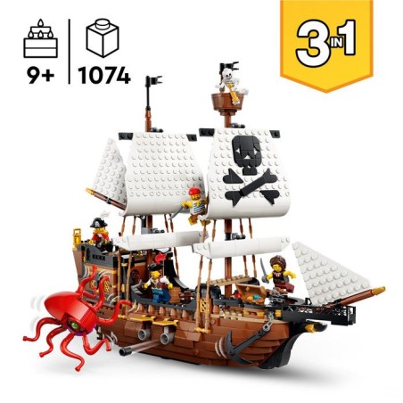 LEGO Creator 3-en-1 31387 Bateau Pirate Mythique - Jeu de Construction 9 ans - Maquette