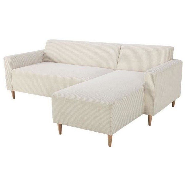 Canapé d'angle réversible - 3 places - BOB - Velours cotelé - Ecru - 197 x 138 x 65 cm Canapé d'angle réversible - 3 places - BOB - Velours cotelé - Ecru - 197 x 138 x 65 cm