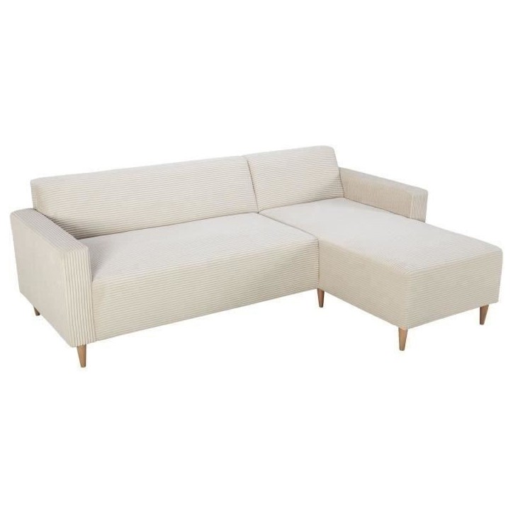 Canapé d'angle réversible - 3 places - BOB - Velours cotelé - Ecru - 197 x 138 x 65 cm Canapé d'angle réversible - 3 places - BOB - Velours cotelé - Ecru - 197 x 138 x 65 cm