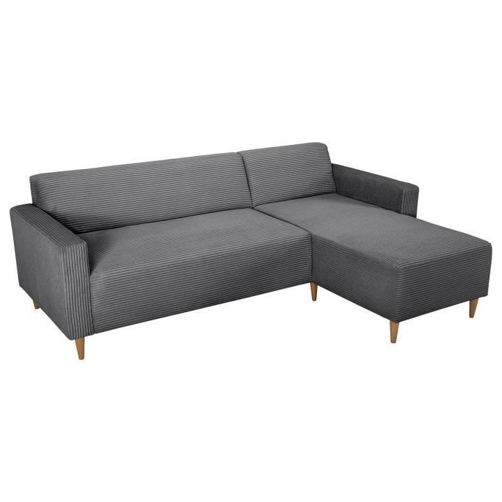 Canapé d'angle fixe réversible - 4 places - BOB - Velours cotelé Anthracite - 197 x 138 x 65 cm Canapé d'angle fixe réversible - 4 places - BOB - Velours cotelé Anthracite - 197 x 138 x 65 cm