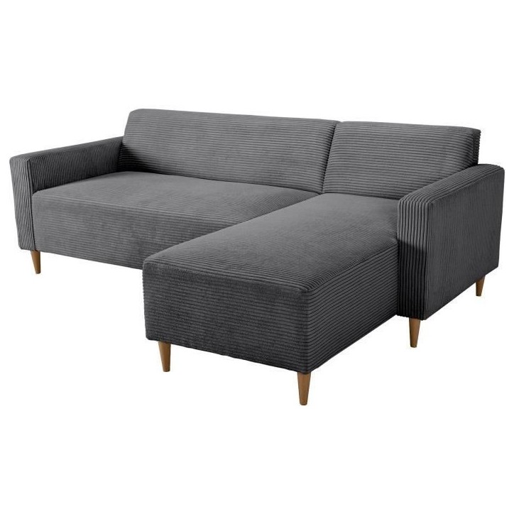 Canapé d'angle fixe réversible - 4 places - BOB - Velours cotelé Anthracite - 197 x 138 x 65 cm Canapé d'angle fixe réversible - 4 places - BOB - Velours cotelé Anthracite - 197 x 138 x 65 cm