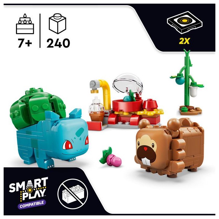 LEGO Pokémon 72155 - Set de construction compatible SMART Play™ - Bulbizarre et Keunotor, Délice de baies - Des 7 ans