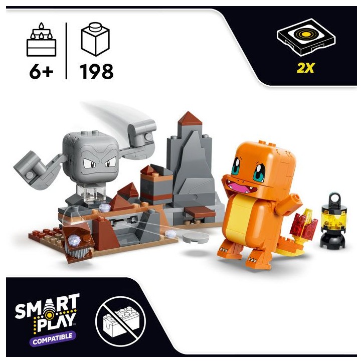 LEGO Pokémon 72157 - Set de construction compatible SMART Play™ - Salameche et Racaillou, Combat dans la grotte - Des 6 ans