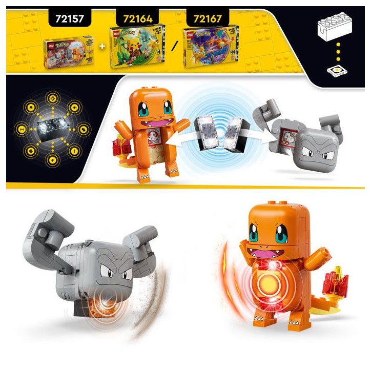 LEGO Pokémon 72157 - Set de construction compatible SMART Play™ - Salameche et Racaillou, Combat dans la grotte - Des 6 ans
