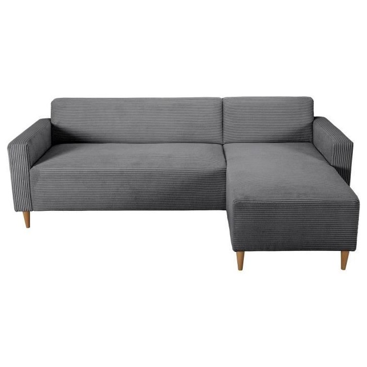 Canapé d'angle fixe réversible - 4 places - BOB - Velours cotelé Anthracite - 197 x 138 x 65 cm Canapé d'angle fixe réversible - 4 places - BOB - Velours cotelé Anthracite - 197 x 138 x 65 cm