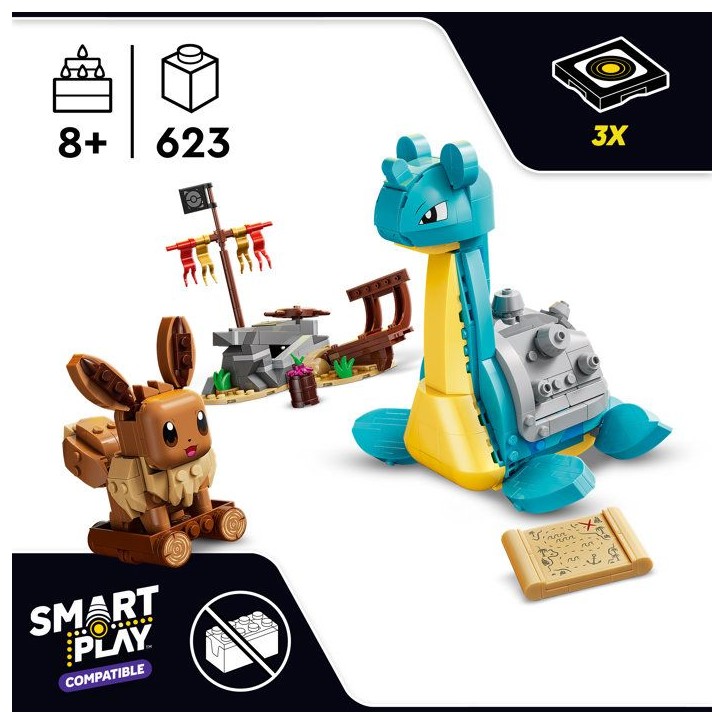 LEGO Pokémon 72162 - Set de construction compatible SMART Play™ - Évoli et Lokhlass, Chasse au Trésor - Des 8 ans