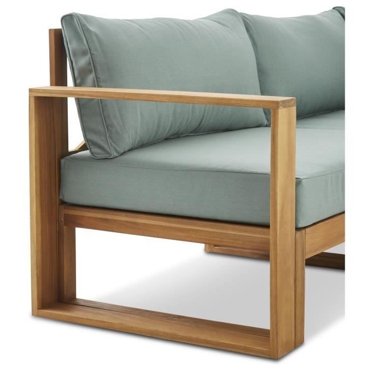 Salon de jardin d'angle modulable LEVATA OTTOMAN - Bois d'acacia FSC - 6 personnes - Bleu vert + Housse incluse