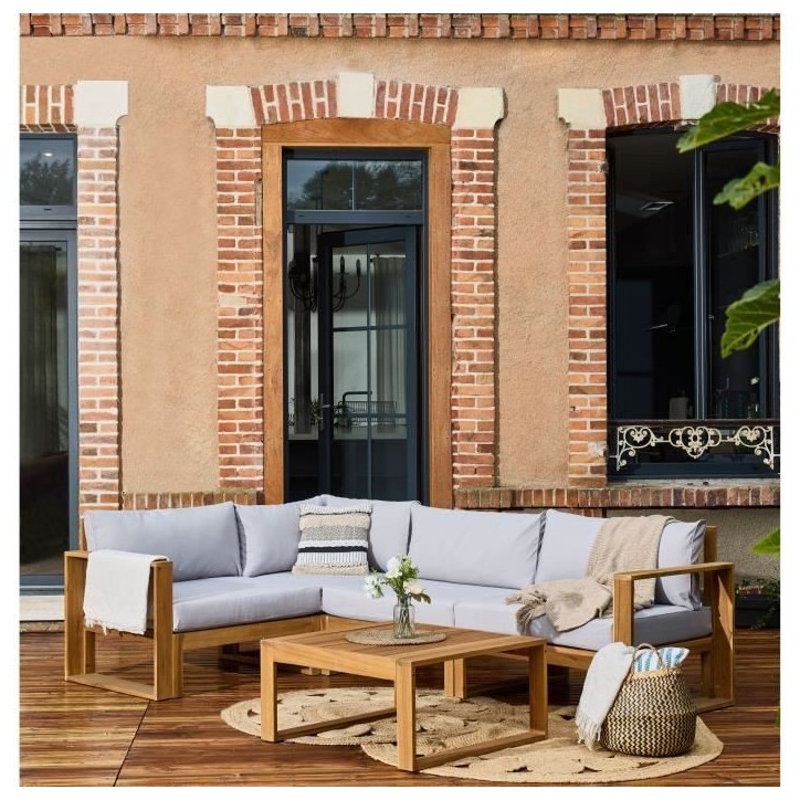 Salon de jardin d'angle modulable LEVATA CLASSIQUE - Bois d'acacia FSC - 5 personnes - Gris Salon de jardin d'angle modulable LEVATA CLASSIQUE - Bois d'acacia FSC - 5 personnes - Gris