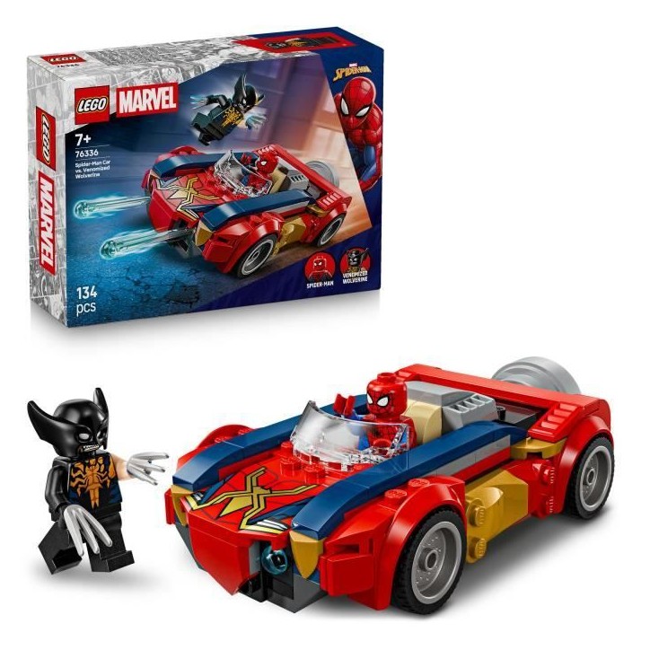 LEGO | Marvel 76336 Spider-Man et sa Voiture contre Wolverine Vénomisé - Jouet des 7 ans