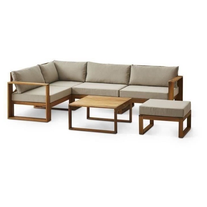 Salon de jardin d'angle modulable LEVATA OTTOMAN - Bois d'acacia FSC - 6 personnes - Gris de lin + Housse incluse Salon de jardin d'angle modulable LEVATA OTTOMAN - Bois d'acacia FSC - 6 personnes - Gris de lin + Housse incluse