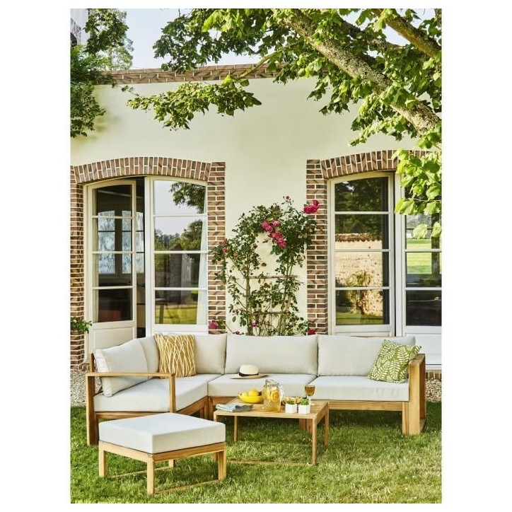 Salon de jardin d'angle modulable LEVATA OTTOMAN - Bois d'acacia FSC - 6 personnes - Gris de lin + Housse incluse Salon de jardin d'angle modulable LEVATA OTTOMAN - Bois d'acacia FSC - 6 personnes - Gris de lin + Housse incluse