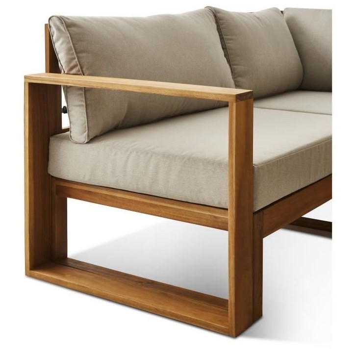 Salon de jardin d'angle modulable LEVATA OTTOMAN - Bois d'acacia FSC - 6 personnes - Gris de lin + Housse incluse Salon de jardin d'angle modulable LEVATA OTTOMAN - Bois d'acacia FSC - 6 personnes - Gris de lin + Housse incluse