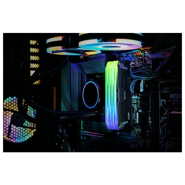 Barrette Mémoire - LEXAR Ares - DDR5 7200 - CL34 1.4 V - 32 Go (2x 16 Go) - Dissipateur thermique + RGB - Noir Barrette Mémoire - LEXAR Ares - DDR5 7200 - CL34 1.4 V - 32 Go (2x 16 Go) - Dissipateur thermique + RGB - Noir
