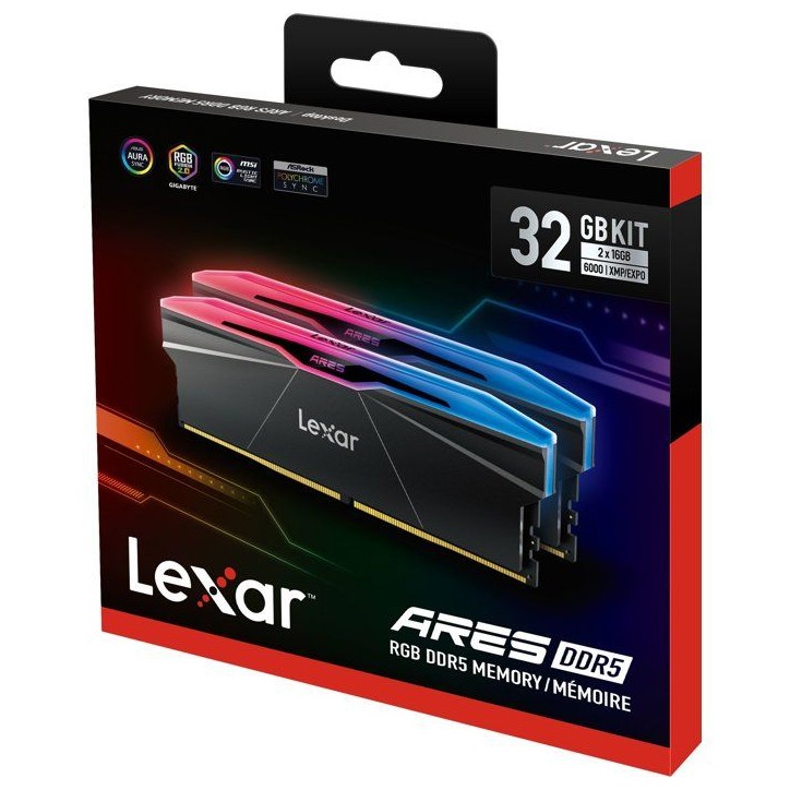 Barrette Mémoire - LEXAR Ares - DDR5 6000 - CL32 1.35 V - 32 Go (2x 16 Go) - Dissipateur thermique sans RGB - Noir Barrette Mémoire - LEXAR Ares - DDR5 6000 - CL32 1.35 V - 32 Go (2x 16 Go) - Dissipateur thermique sans RGB - Noir