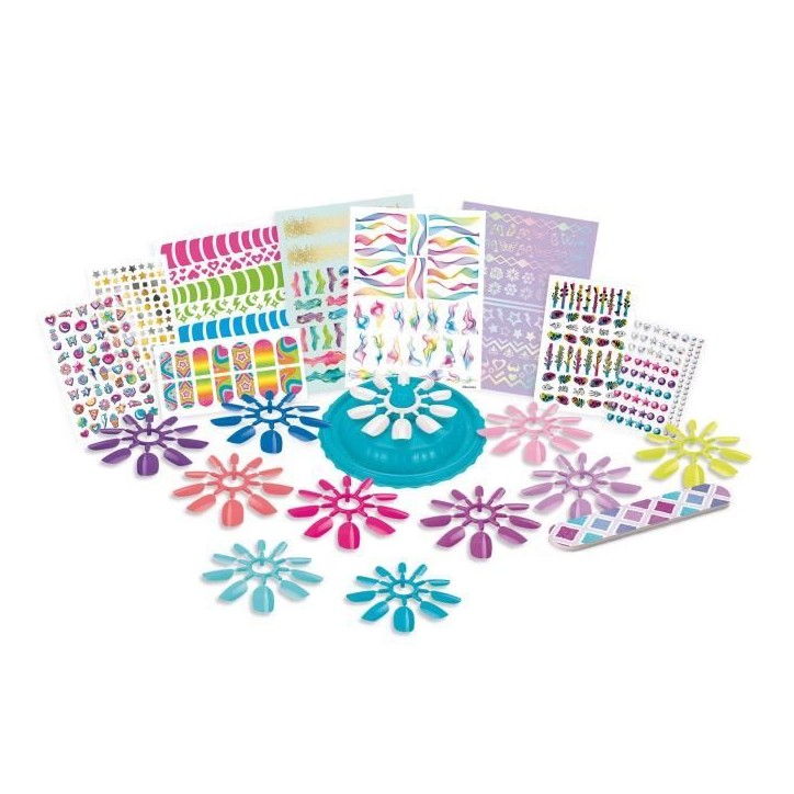 Kit de nail art stylé - Lexibook - Ongles a Presser avec Stickers, Cristaux et Bijoux - Manucure Facile Effet Salon - Des 8 ans