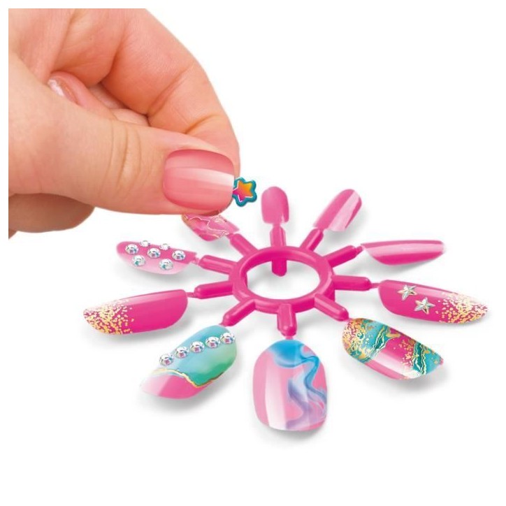 Kit de nail art stylé - Lexibook - Ongles a Presser avec Stickers, Cristaux et Bijoux - Manucure Facile Effet Salon - Des 8 ans