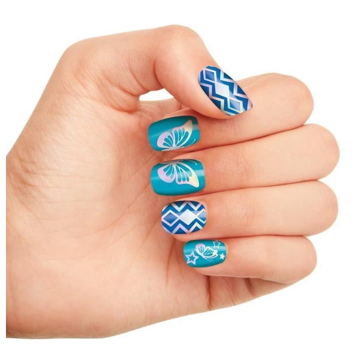 Kit de nail art stylé - Lexibook - Ongles a Presser avec Stickers, Cristaux et Bijoux - Manucure Facile Effet Salon - Des 8 ans