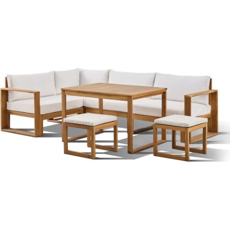 Salon de jardin d'angle modulable LEVATA DINING - Bois d'acacia FSC -